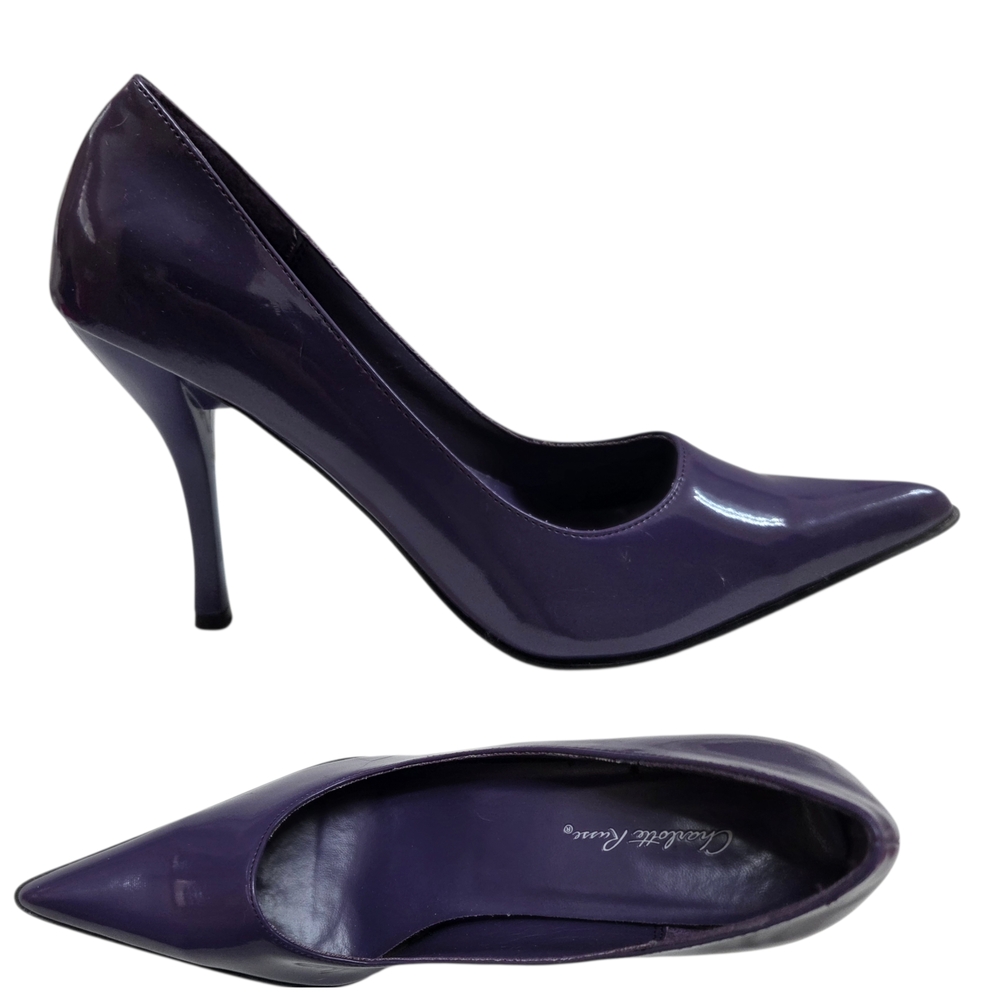 CHARLOTTE RUSSE Patent 4" Stiletto High Heel Pointed Toe Pumps Sz 8 Purple VTG